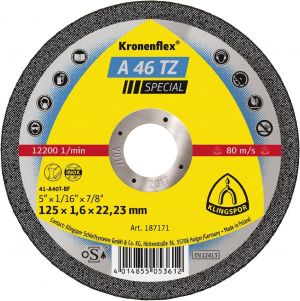 Klingspor A46TZ INOX Slitting Disc (Flat Form) 115mm x 1.6mm x 22.23mm - Pack of 25